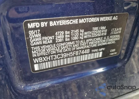 2017 BMW X1 xDrive28I из США, поврежденный, VIN WBXHT3C39H5F87448